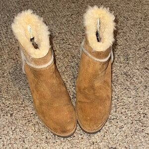 Used UGG Tan Cream Heeled Boots with Plush Lining